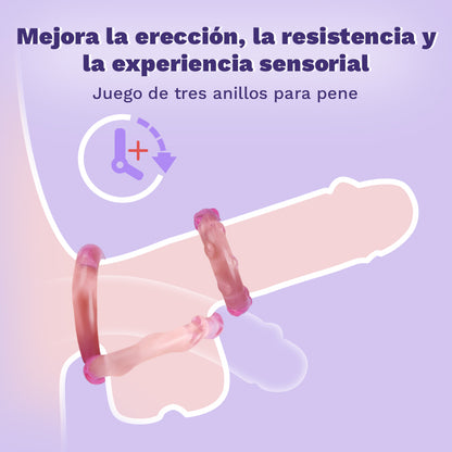 Juego de 3 anillos para el pene de TPE de alta elasticidad para el placer masculino