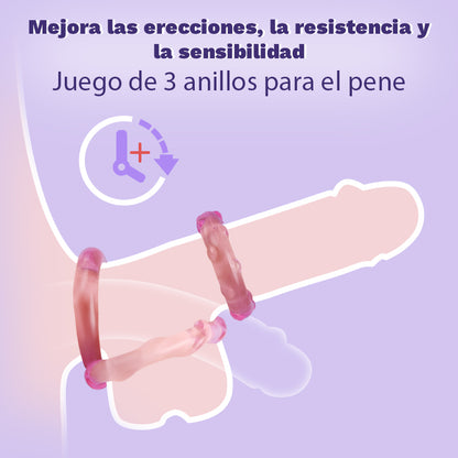 Juego de 3 anillos para el pene de TPE de alta elasticidad para el placer masculino