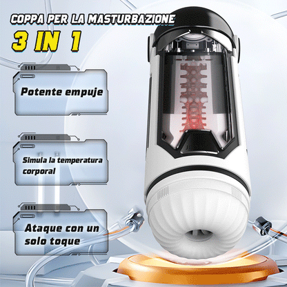 Copa de masturbación para hombre con 4 modos de estiramiento y función de calentamiento con funda ajustable para el polvo