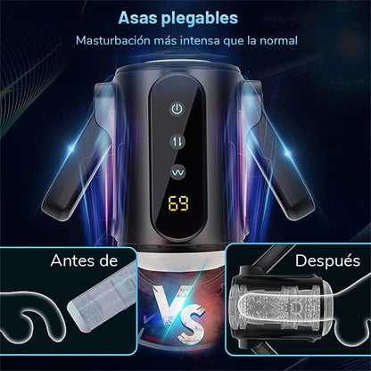 Masturbador automático para hombre con dos asas y vibraciones extensibles con 9 frecuencias