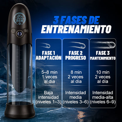 BathFun Pro - Bomba de entrenamiento por vacío con 9 niveles y control de presión por IA, pantalla LCD con visualización de presión en tiempo real, 58 dB