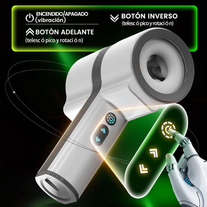 Raiden - Masturbador Doble Cabezal 7 Vibraciones 5 Rotación Telescópica Mano Mamada