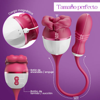 Elowen - Boca grande con lamido de lengua para la estimulación del clítoris y los pezones, vibrador de empuje para el punto G.