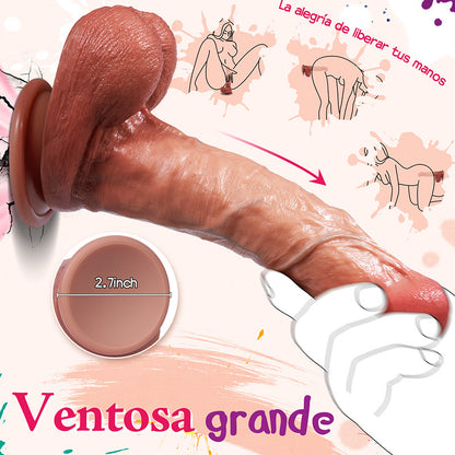 Consolador de silicona realista de 9,8 pulgadas, juego con manos libres, estimulador anal del punto G realista