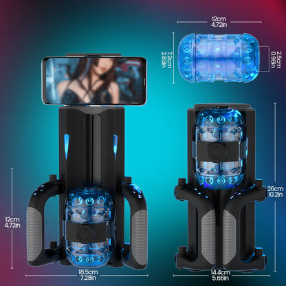 Venom - Carrera Larga 12 cm & 700 Golpes/Min, Telescópico, Estrechez Ajustable, Soporte para Teléfono, Masturbador Automático Masculino