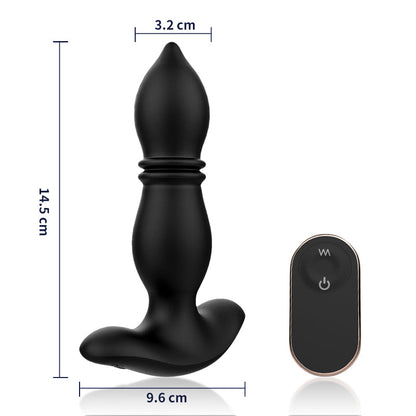 Plug anal prostático 2 en 1 9 modos de descarga 9 modos de vibración 14,5 cm Negro