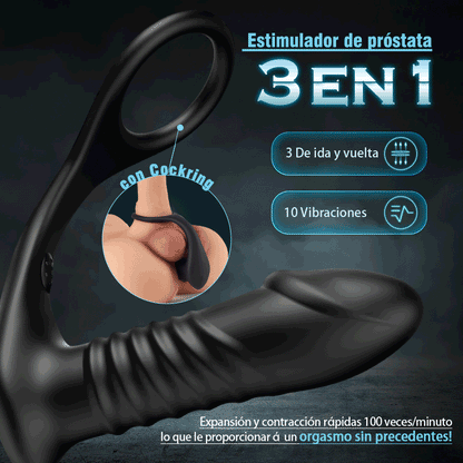 【QUENTE】 Vibrador anal telescópico de próstata de 10 vibrações 3 com anel peniano