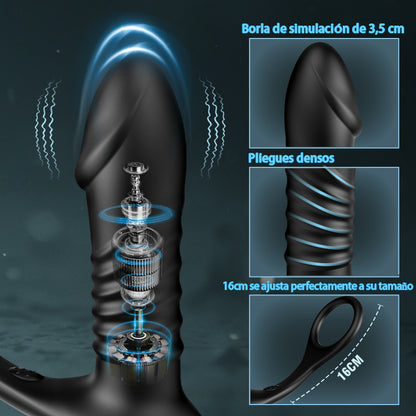 【QUENTE】 Vibrador anal telescópico de próstata de 10 vibrações 3 com anel peniano