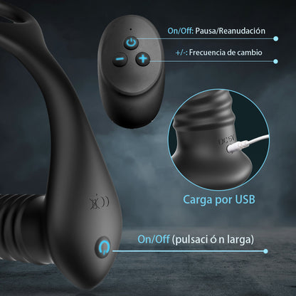 【QUENTE】 Vibrador anal telescópico de próstata de 10 vibrações 3 com anel peniano