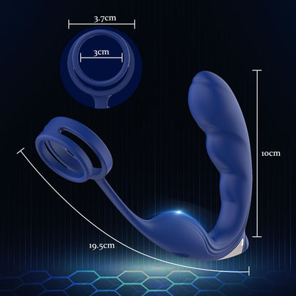 Anel de pênis duplo massageador vibratório de próstata Blue Wing 9