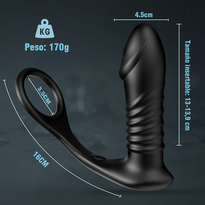 【QUENTE】 Vibrador anal telescópico de próstata de 10 vibrações 3 com anel peniano
